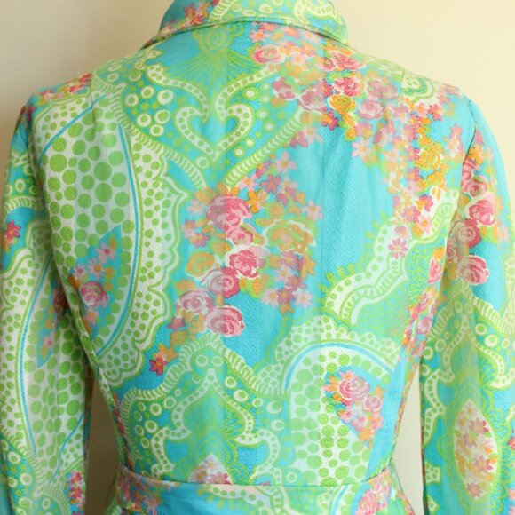 Vintage 1970s Hostess Dress, Volup JS Full Length Maxidress, Pastel Green - Picture 9 of 10